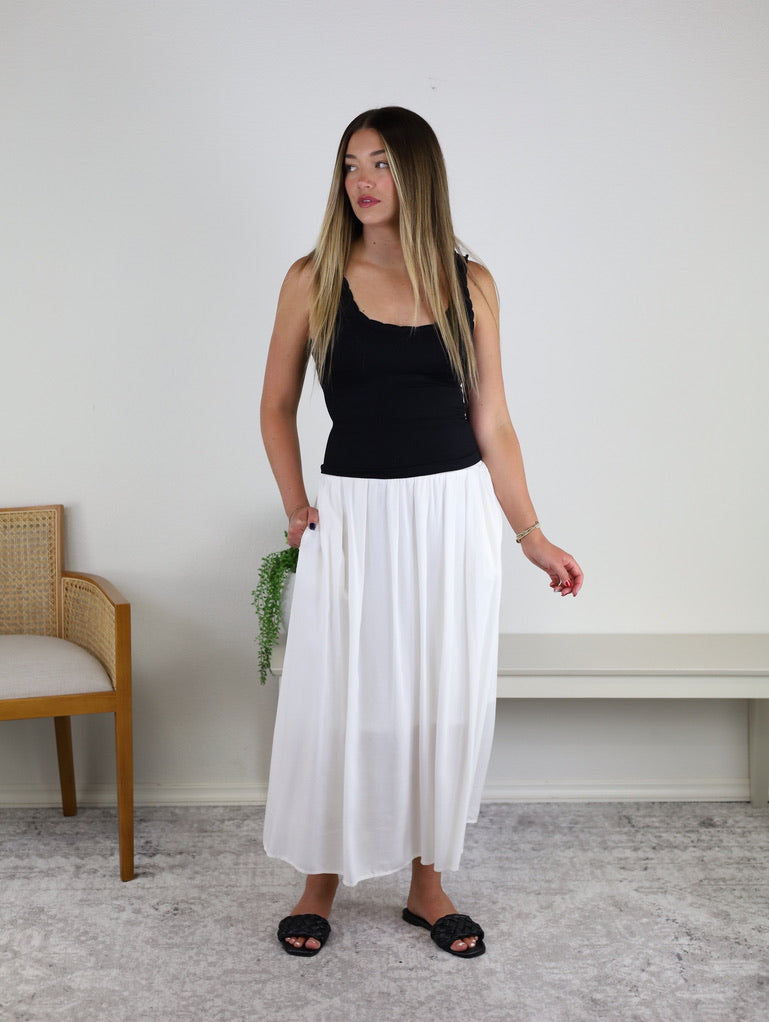 Marty Smocked Waist Midi Skirt - White