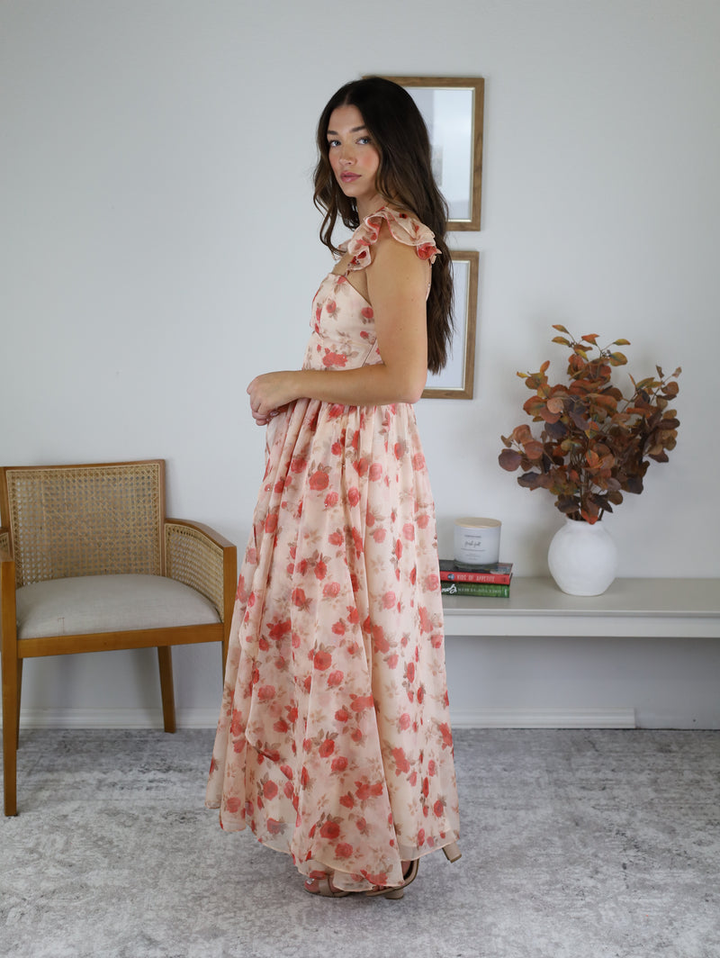 Blushing Rose Print Midi Dress