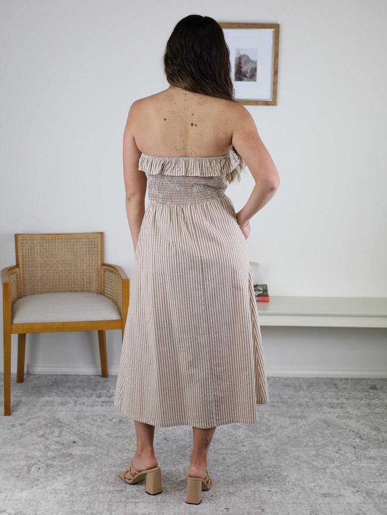 Betsy Striped Strapless Midi Dress