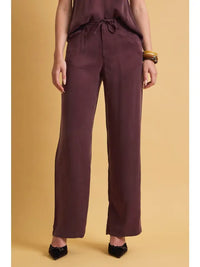 Model wearing the Vernon Air Washed Pant, a lightweight wide leg pant with flowy drape