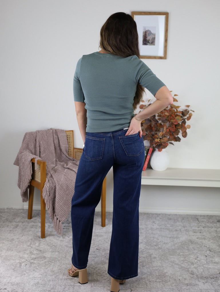 Hayes Classic Solid Rib Knit Sweater - Kale