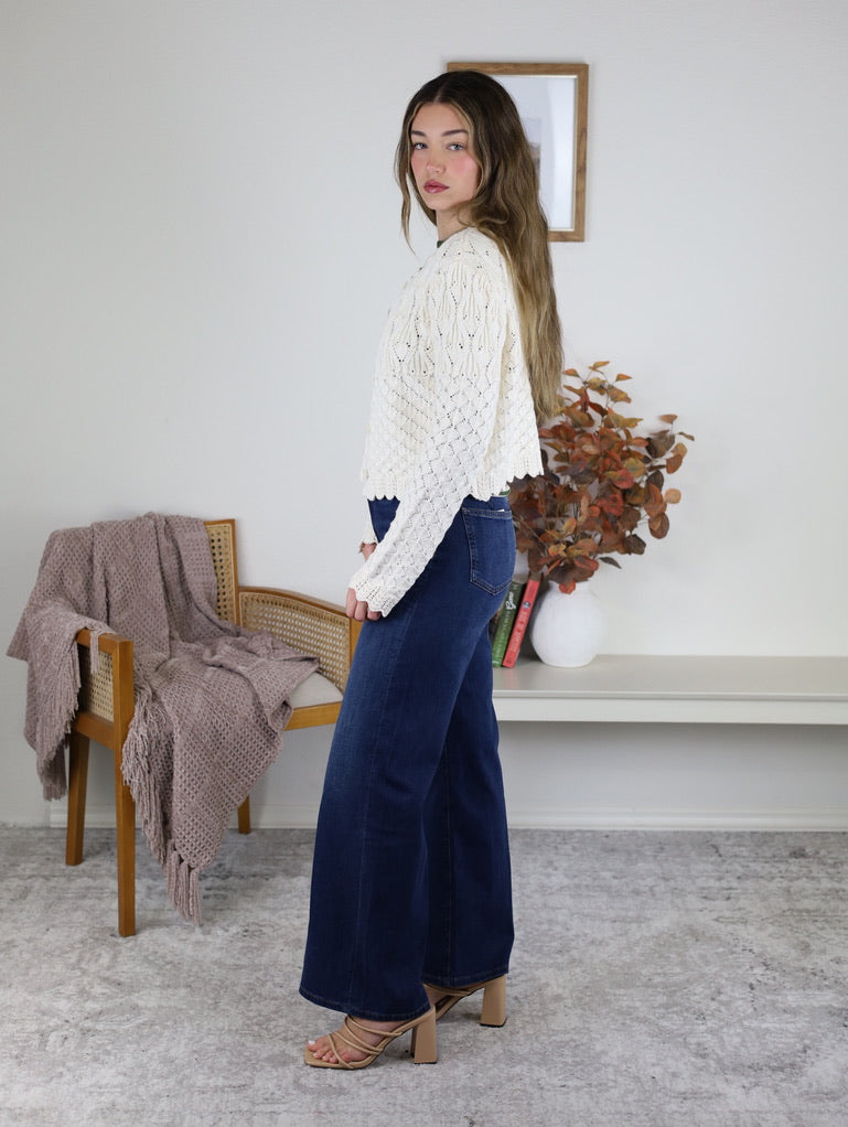 Inez Pointelle Knit Cardigan