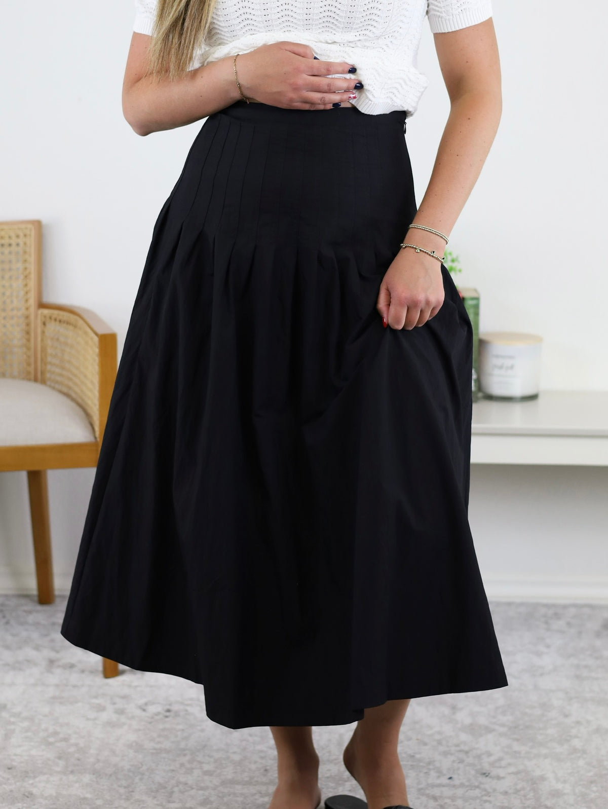 Walker Drop Waist Midi Skirt