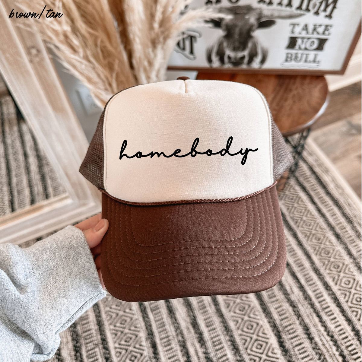 Chloe Vs Tank - Homebody Cursive Trucker Hat *12 Colors: Black/Black