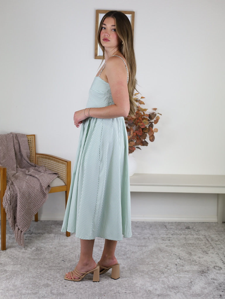 Anderson Striped Midi Dress - Green