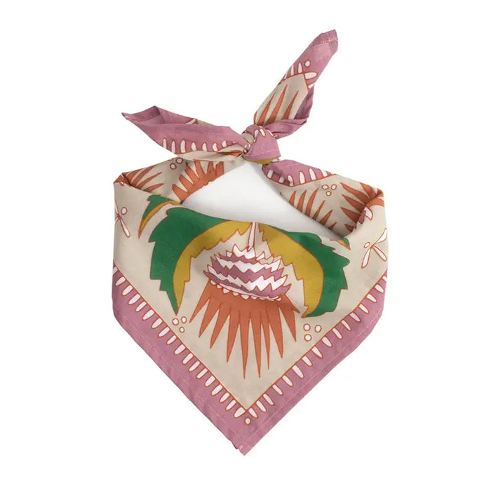 Martha tan floral cotton bandana folded to show print detail