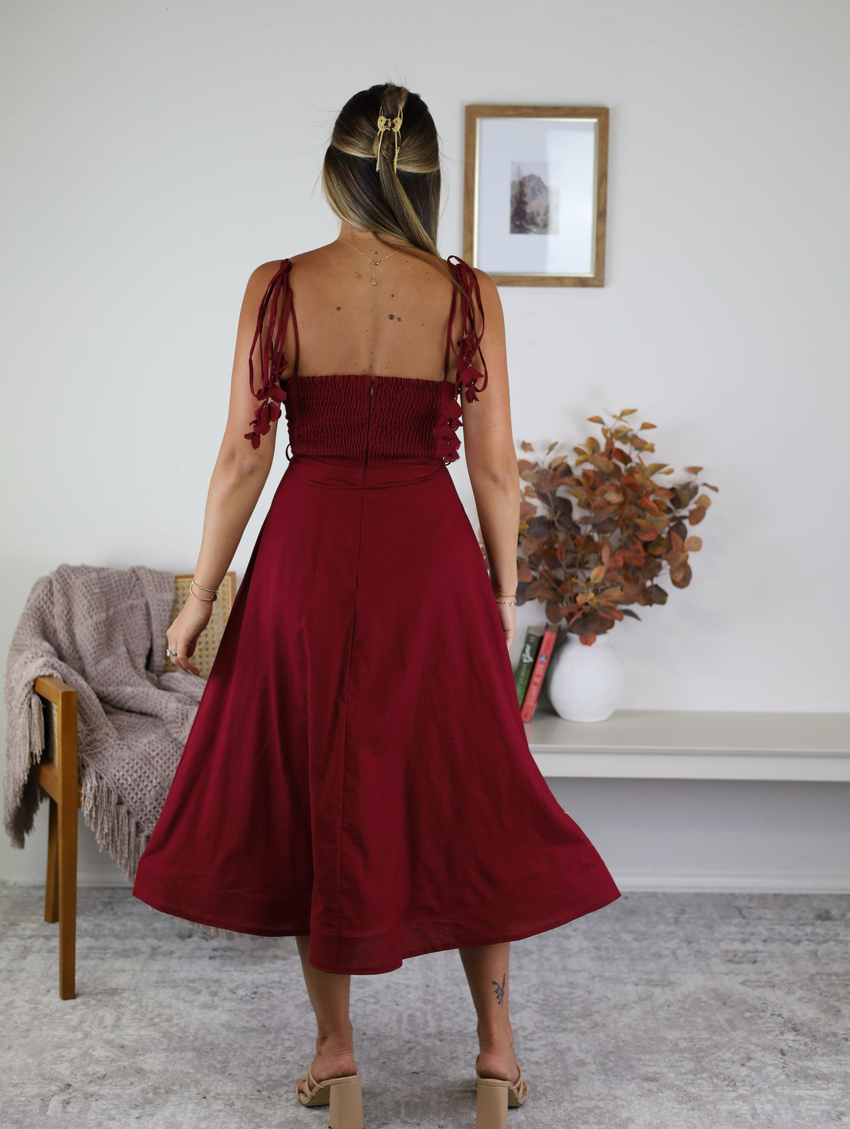 Luxe Bustier Shoulder Tie Midi Dress