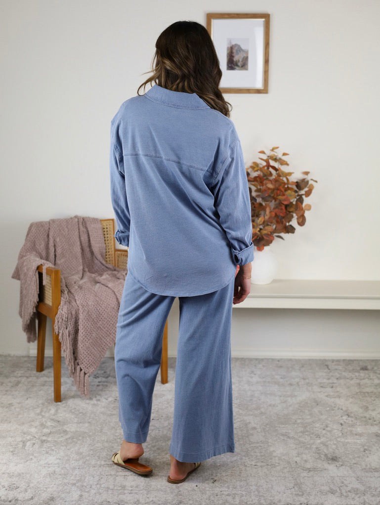 Reese Jersey Denim Button Up