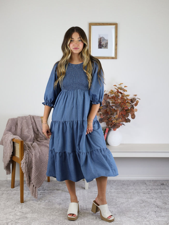 Clara Washed Denim Midi Dress