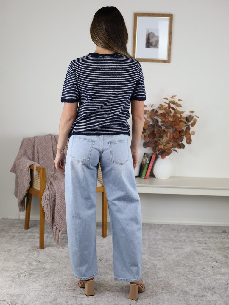 Ulla Striped Short Sleeve Button Cardigan