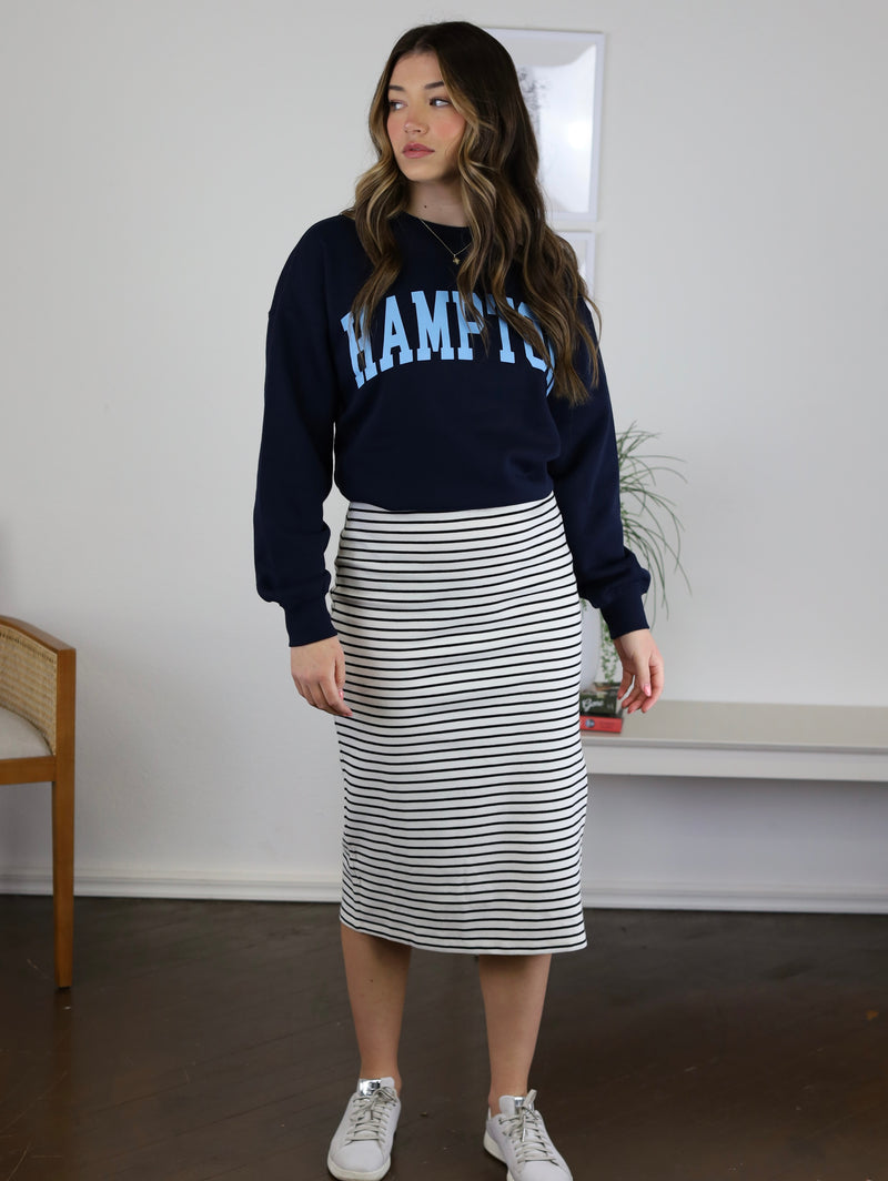 Staci Mid Length Striped Skirt W/Side Slit