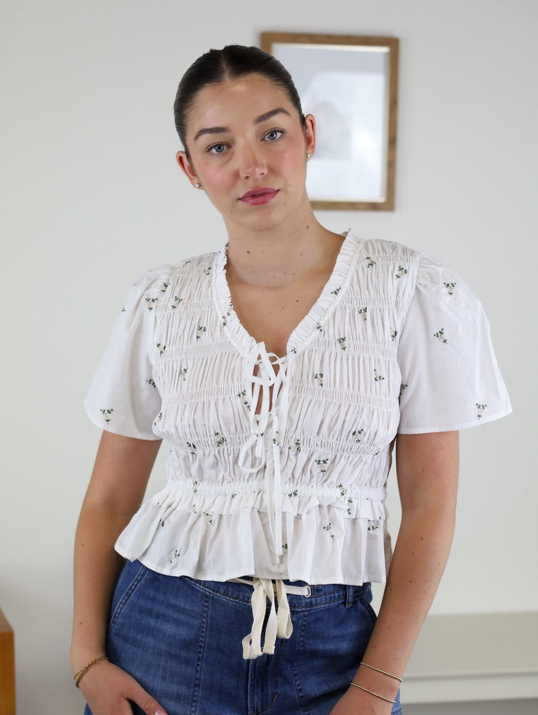 Telsi Embroidered Cotton Peplum Blouse