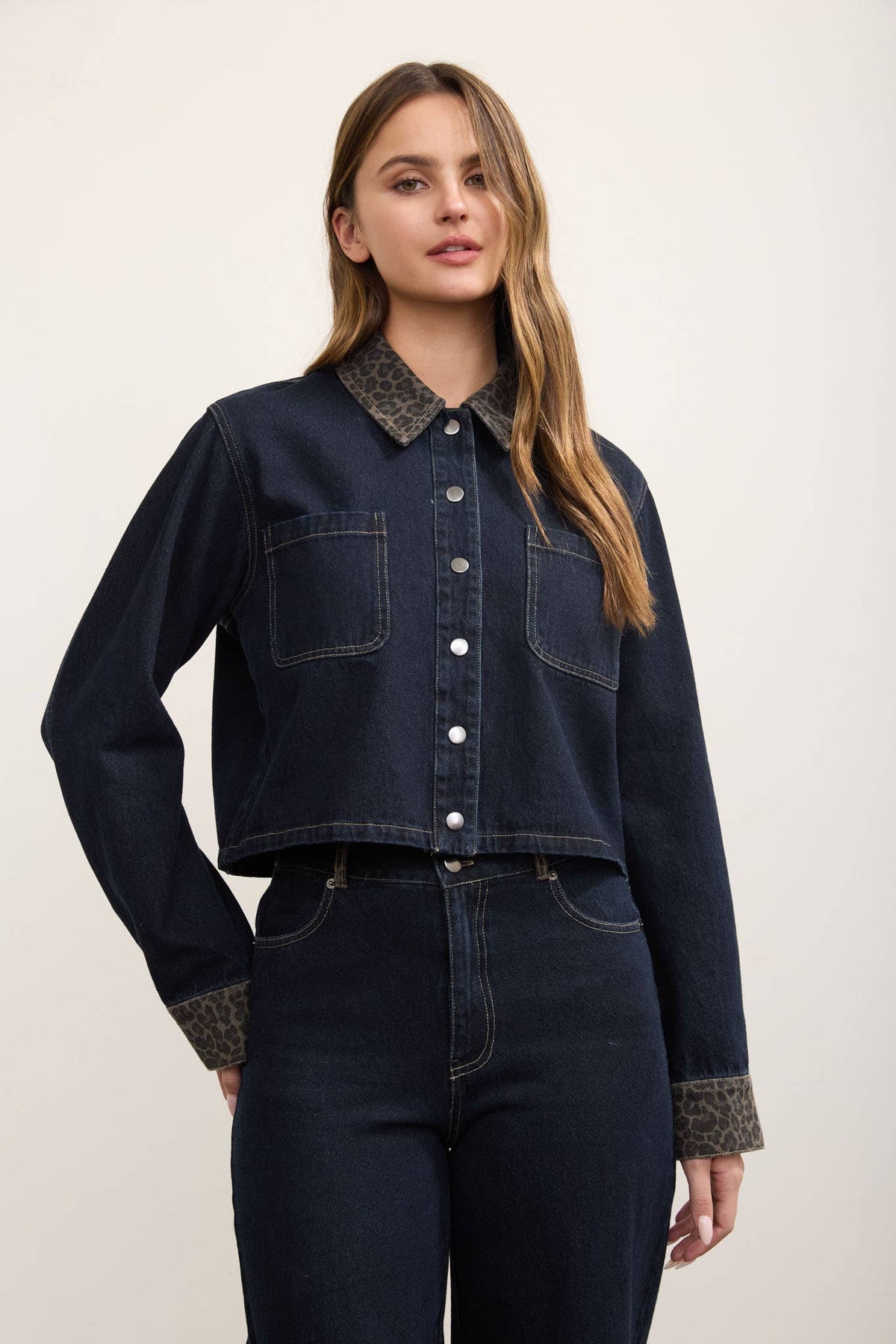 Autumn denim shacket styled over a tee