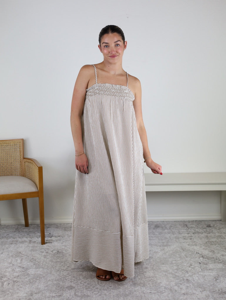 Endsley Embroidered Smocked Striped Maxi Dress