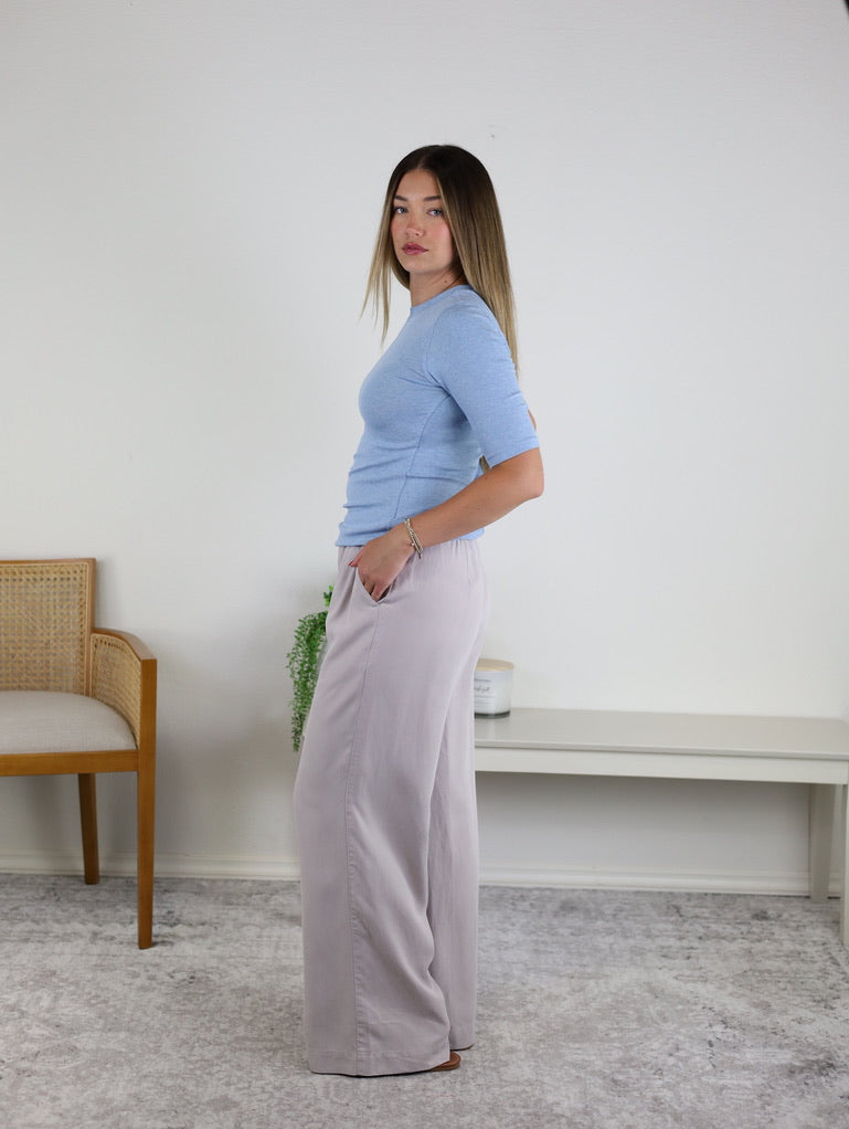 Brenda Wide Leg Pant - Pebble Grey