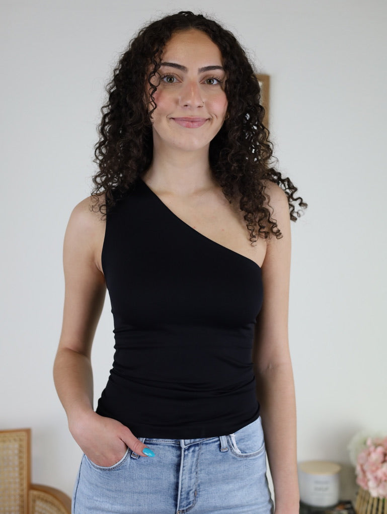 One Shoulder Top - Black