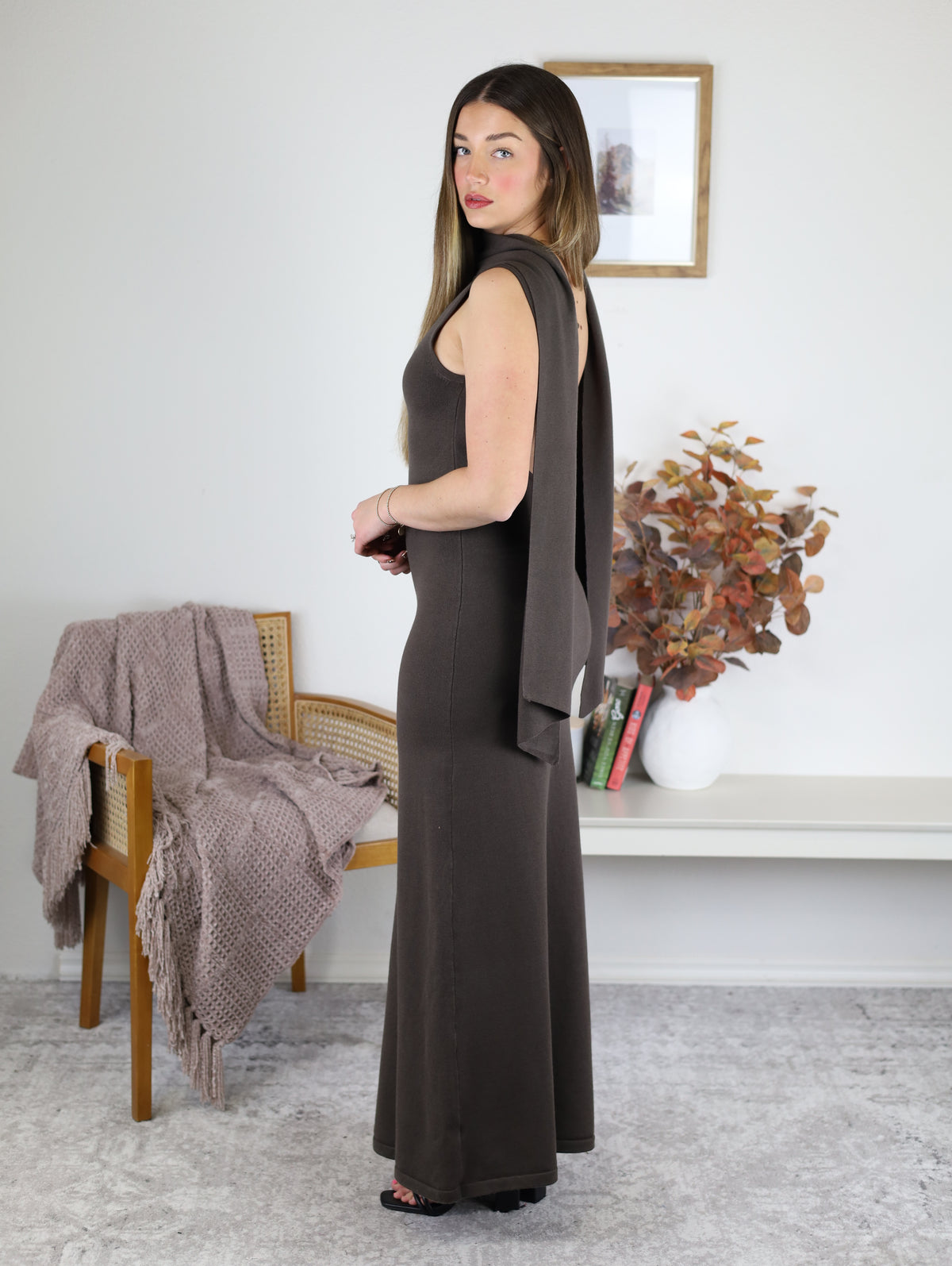 Shonda Scarf Back Sweater Maxi Dress