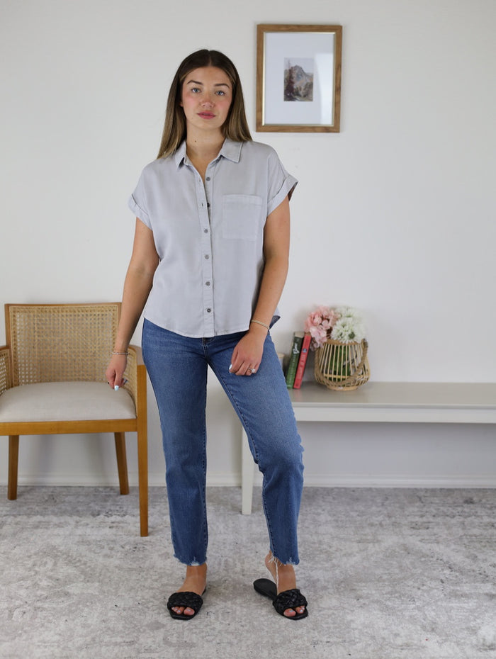 Adrian Classic Tencel Button Up -Cloud - Final Sale