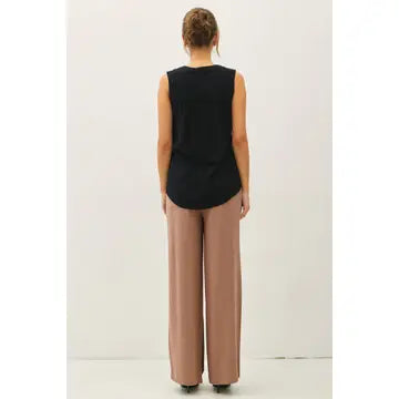 Black linen blend blouse with back yoke detail, women's boutique top in Turlock CA