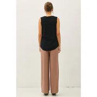 Black linen blend blouse with back yoke detail, women's boutique top in Turlock CA