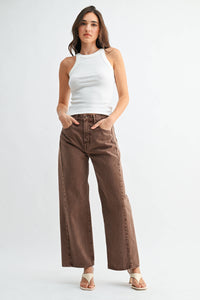 JUST BLACK DENIM - High Rise Twist Seam Barrel Jean - VINTAGE BROWN - BP471N: 24