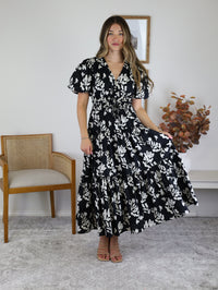 Moss Floral Print Puff Sleeve Midi Dress