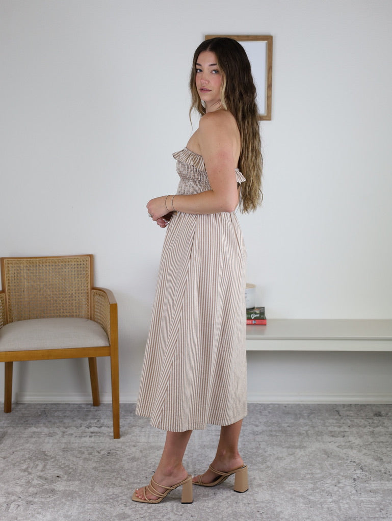 Betsy Striped Strapless Midi Dress