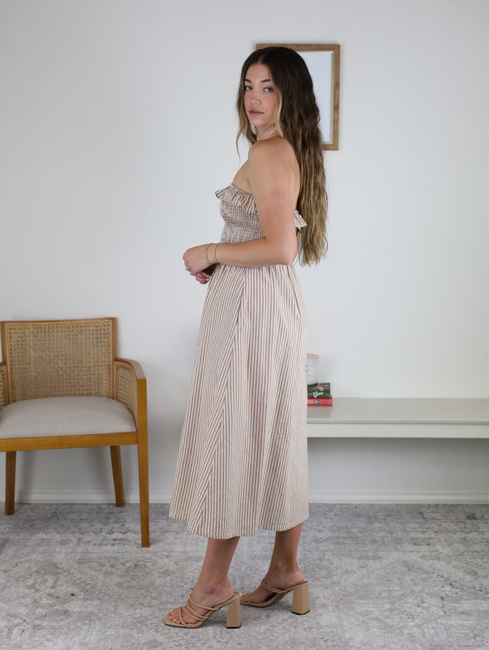 Betsy Striped Strapless Midi Dress