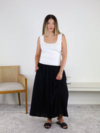 Marty Smocked Waist Midi Skirt - Black
