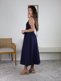 Bethany Linen Contrast Stitch Midi Dress