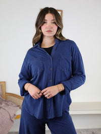 Reese Jersey Denim Button Up