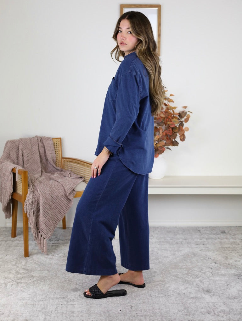 Reese Jersey Denim Button Up
