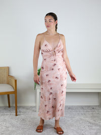 Betty Satin Floral Tie Front Midi Dress