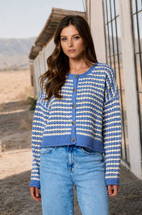 Bellamy crochet cardigan styled over a dress