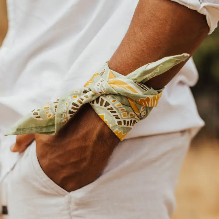 Hazel bandana tied around the neck as a everyday accessory