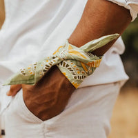 Hazel bandana tied around the neck as a everyday accessory