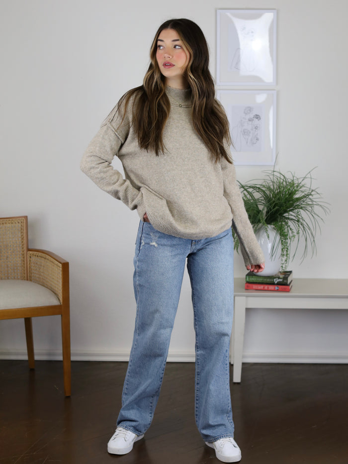 Ella Mock Neck Sweater- Taupe