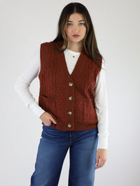 Ronnie Cable Knit Oversized Vest with Pockets-Rust