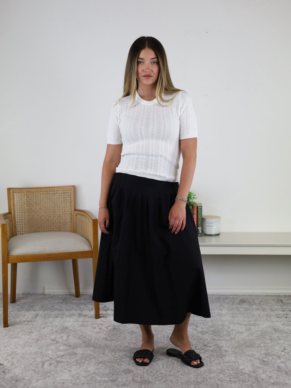 Walker Drop Waist Midi Skirt