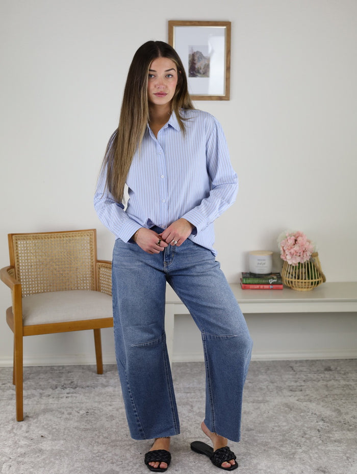 Teddi Pin Stripe Boxy Fit Shirt