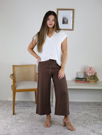 Tommy Cropped Linen Blend Pant - Chocolate