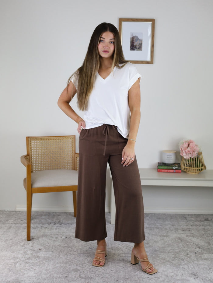 Tommy Cropped Linen Blend Pant - Chocolate