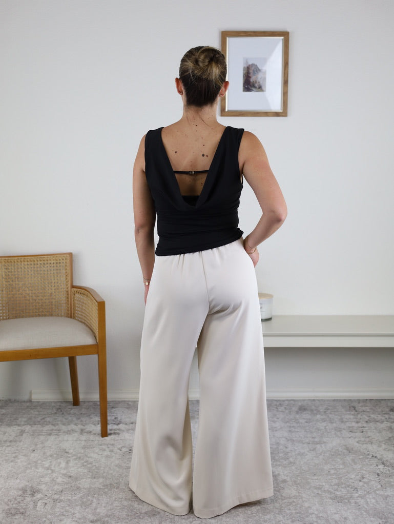James High Neck Cowl Back Detail Knit Top