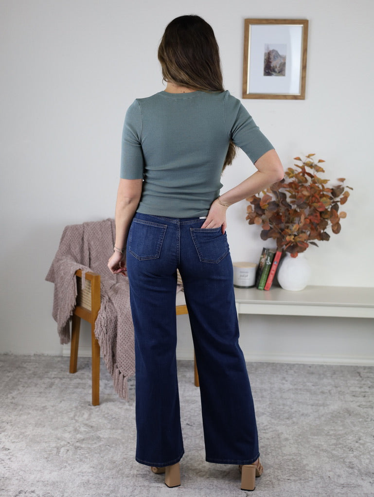 Hayes Classic Solid Rib Knit Sweater - Kale