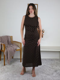 Asher Side Gather Polka Dot Midi Dress