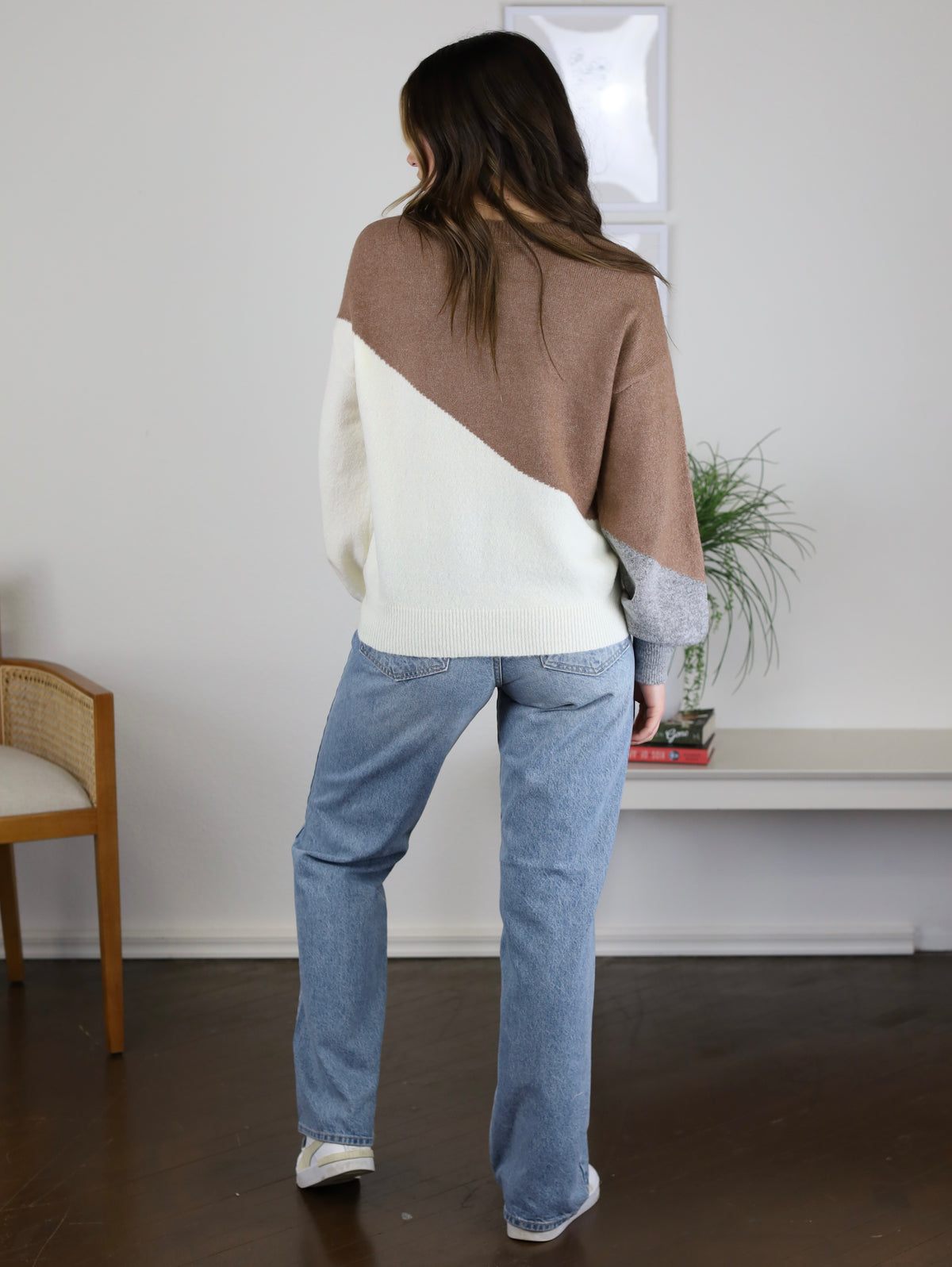 Maeve Asymmetrical Colorblock Sweater - Khaki