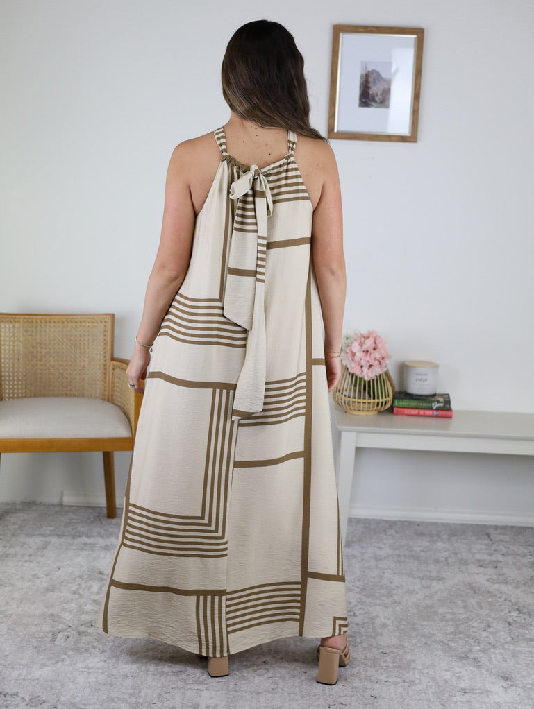 Leia Geo Print Halter Maxi Dress