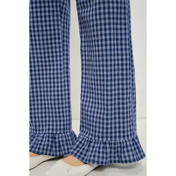 Barron blue gingham frill set, relaxed fit top and full-length pants