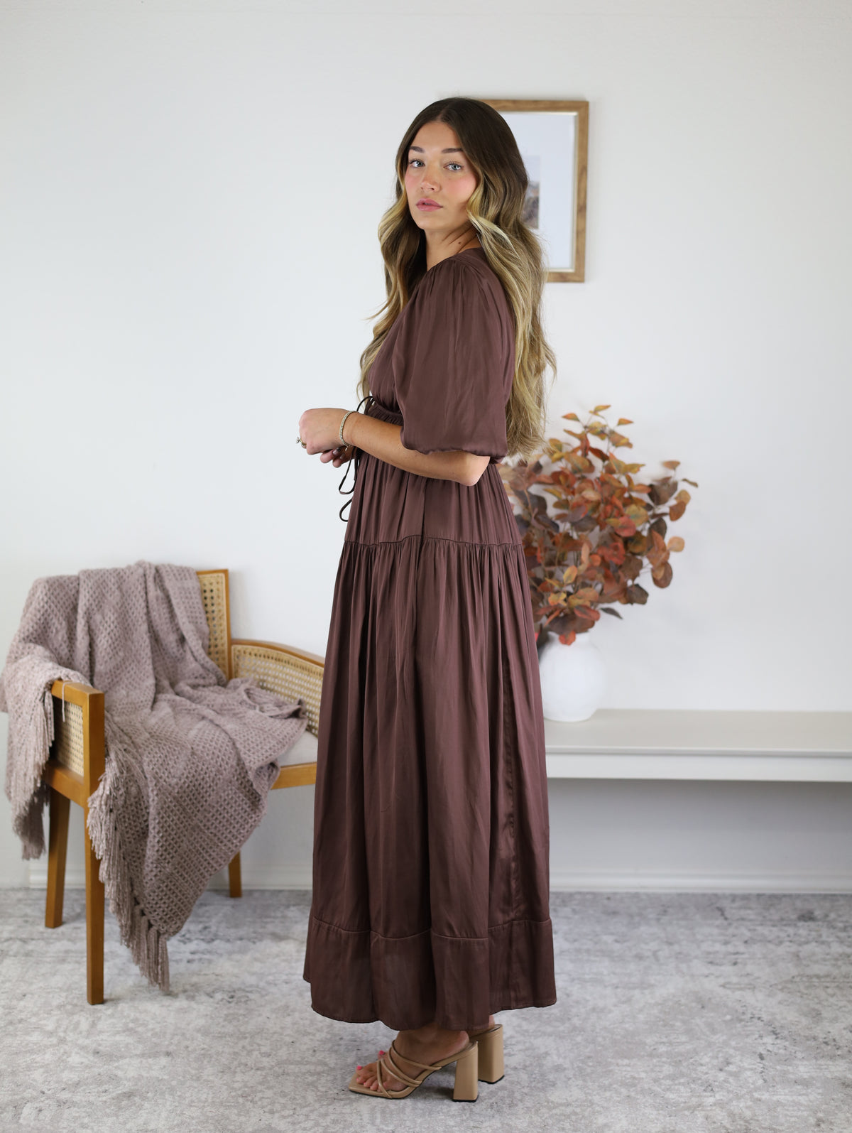 Randi Silky Bubble Sleeve Midi Dress