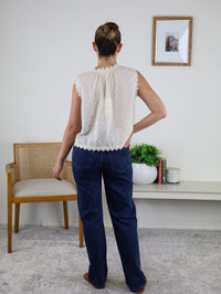 Greta Lace Edge Sleeveless Swiss Dot Top